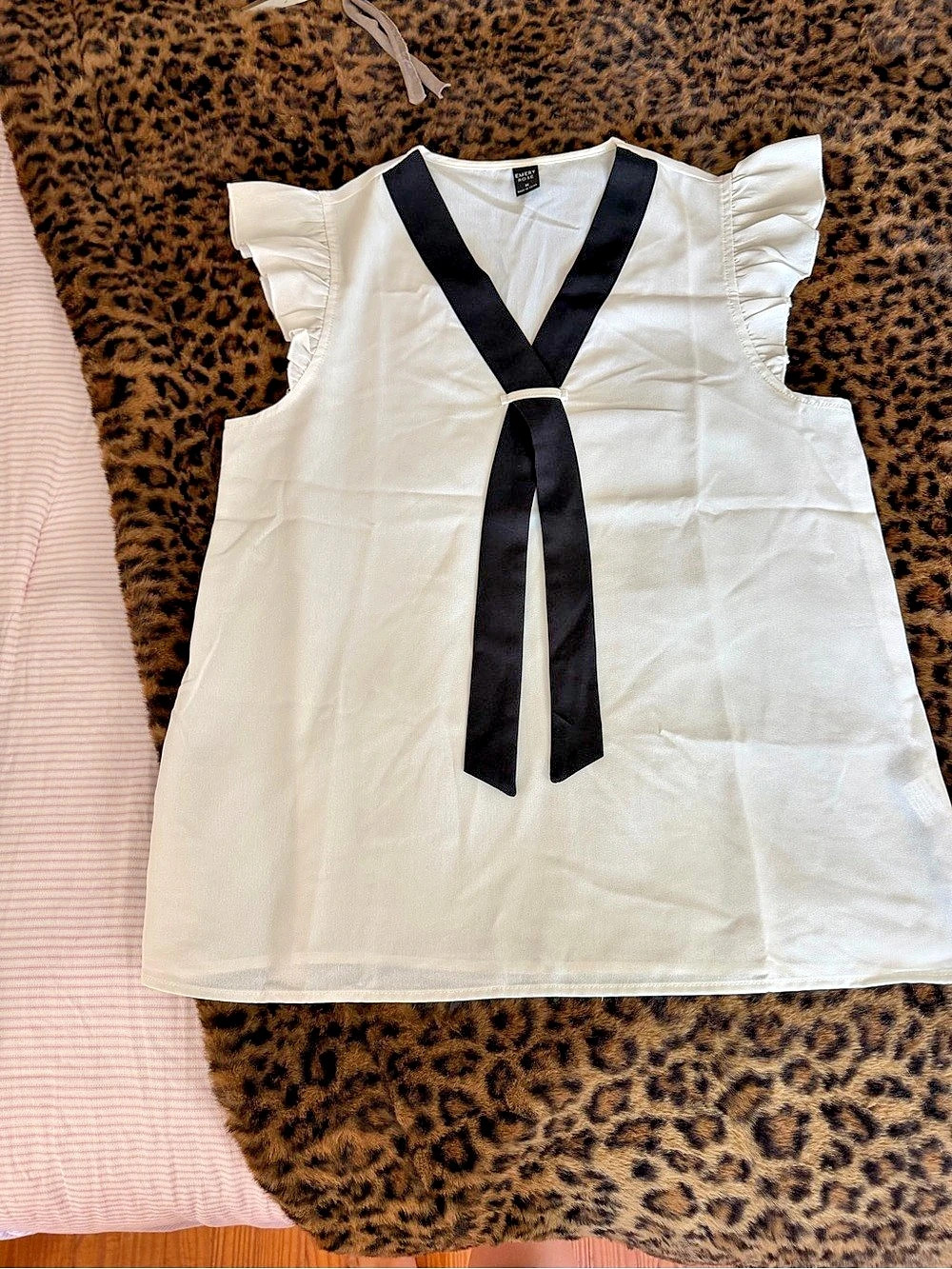 Girly Ruffle Sleeve Blouse White & Black